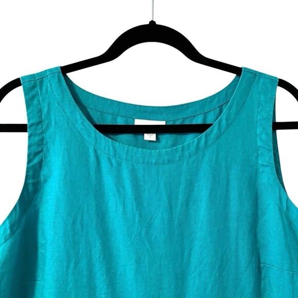 J. Jill M linen Aqua blue sleeveless pocket dress - Picture 2 of 8